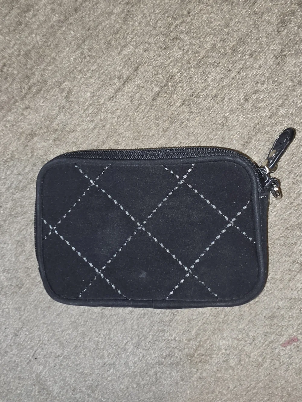 Vera Bradley's black quilted microfiber zip coin purse or small card wallet
